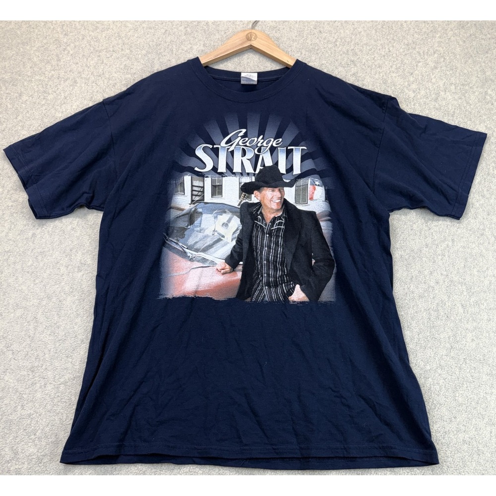 Gildan Unisex Crew Neck T-Shirt Blue Short Sleeve George Strait Print Retro XL